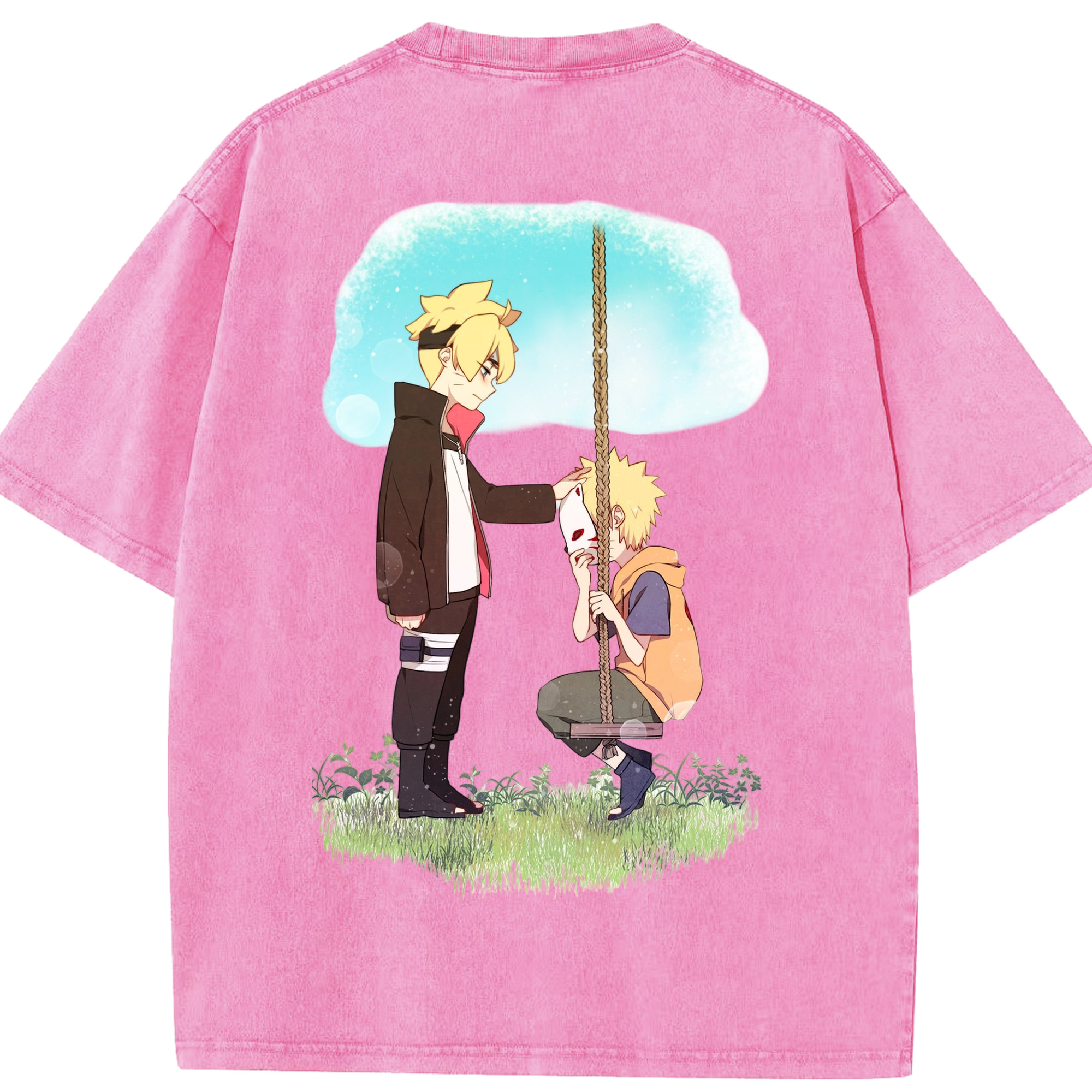 （画像用） NARUTO -ナルト- うずまき ボルト Uzumaki Boruto 綿100% ヴィンテージ風 半袖Tシャツ（背面プリント）